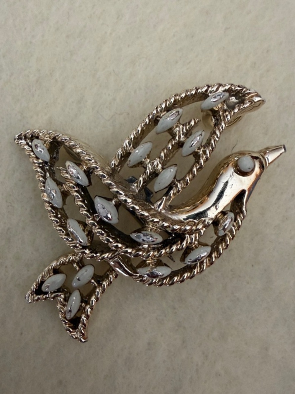 Gold-tone Gerry’s Dove Brooch/Necklace with White Accents